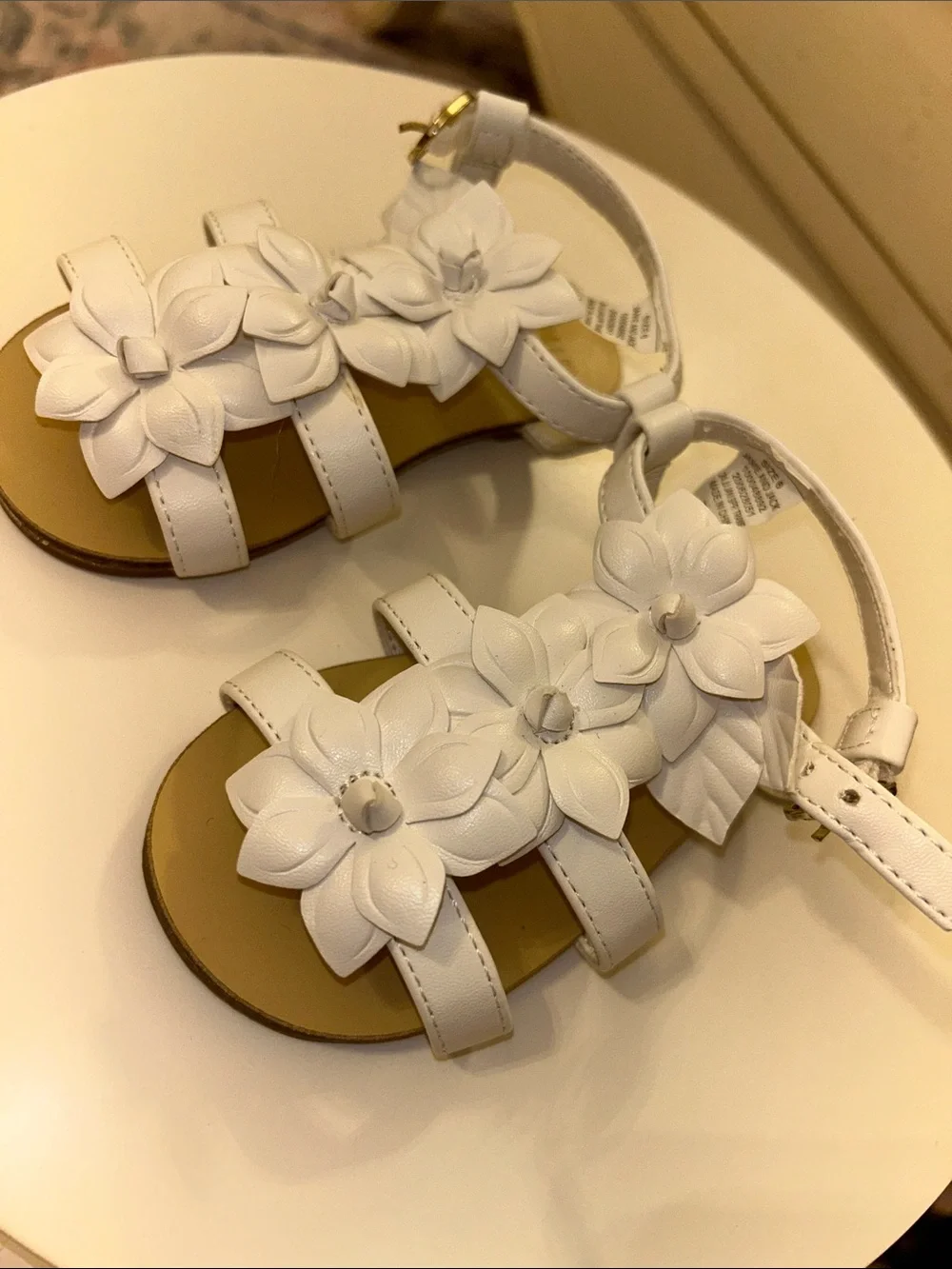 Janie and Jack White Floral Strap Sandals with Buckle